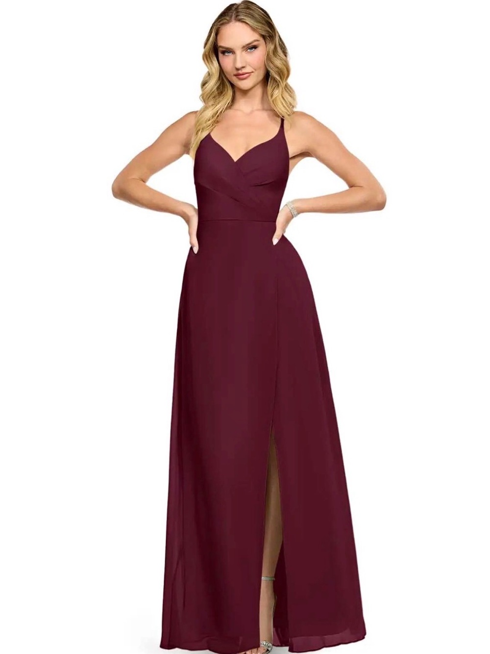 Azazie Burgundy Spaghetti Strap Maxi Dress